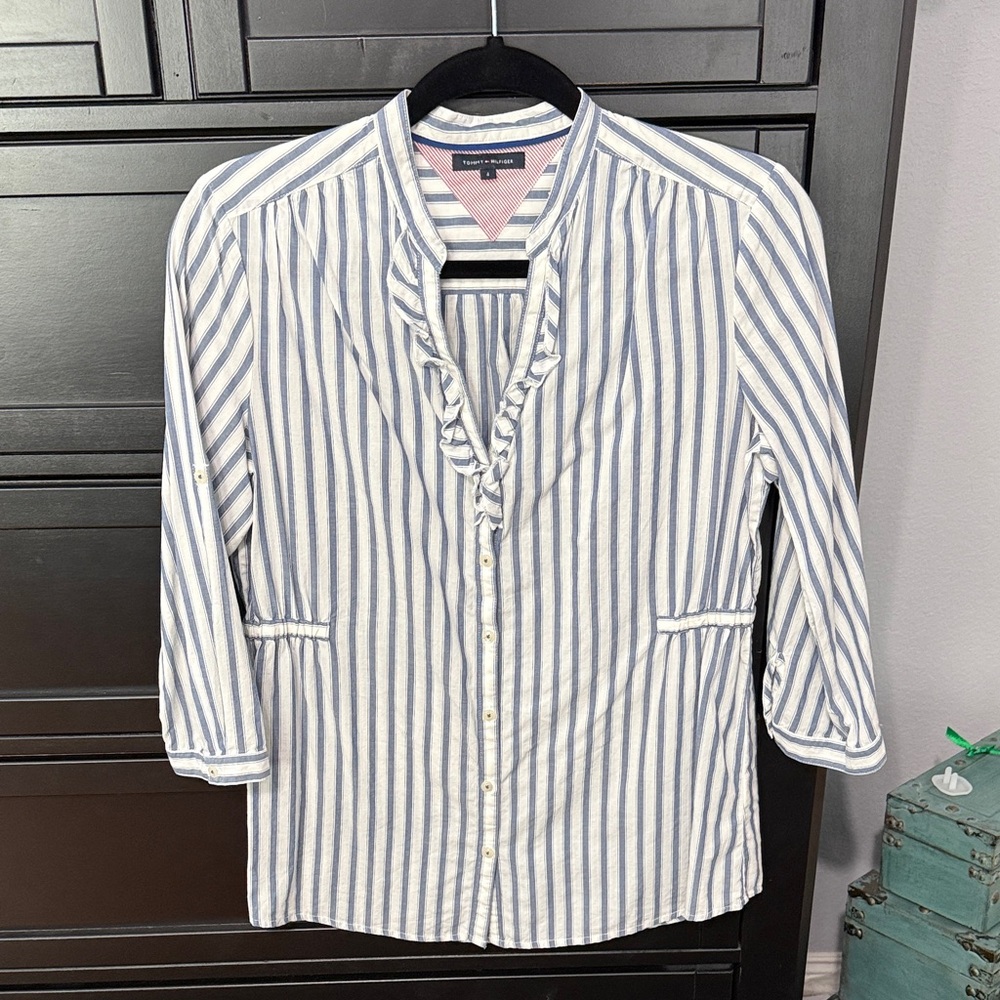 Tommy Hilfiger Blue and White Striped Blouse